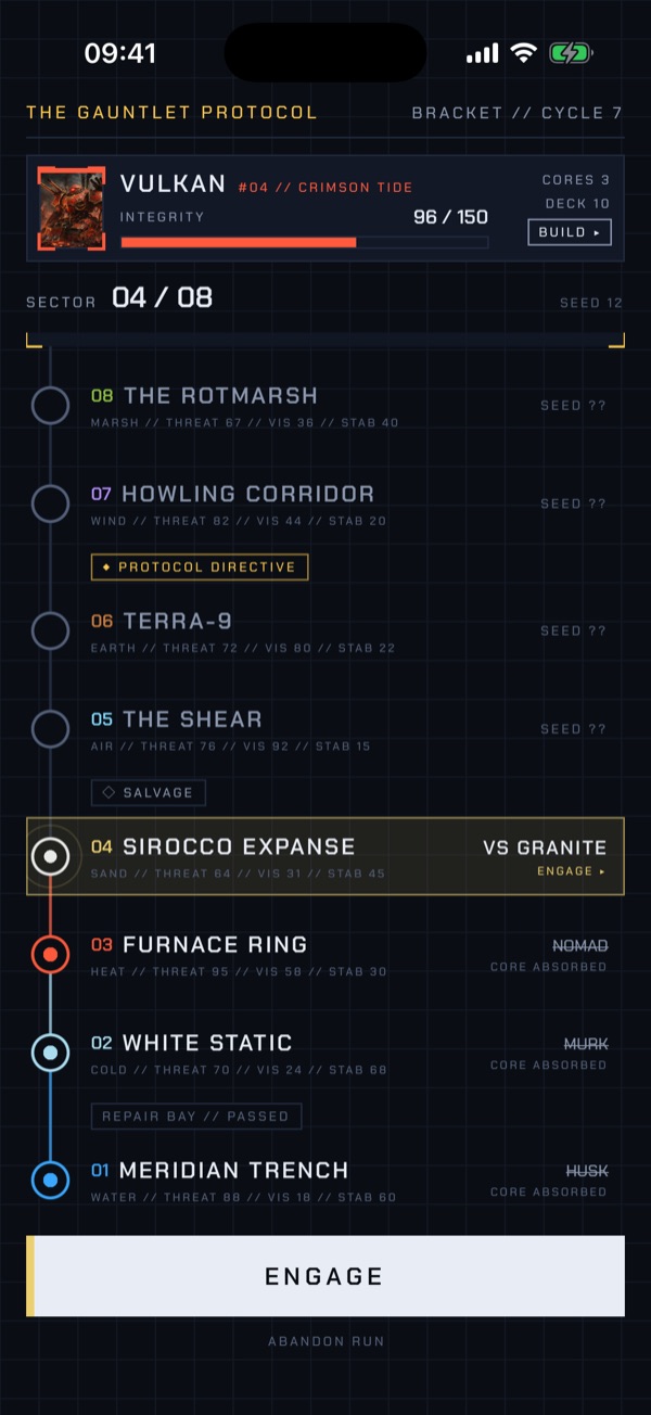 The bracket map: eight sectors climbing to the Nexus